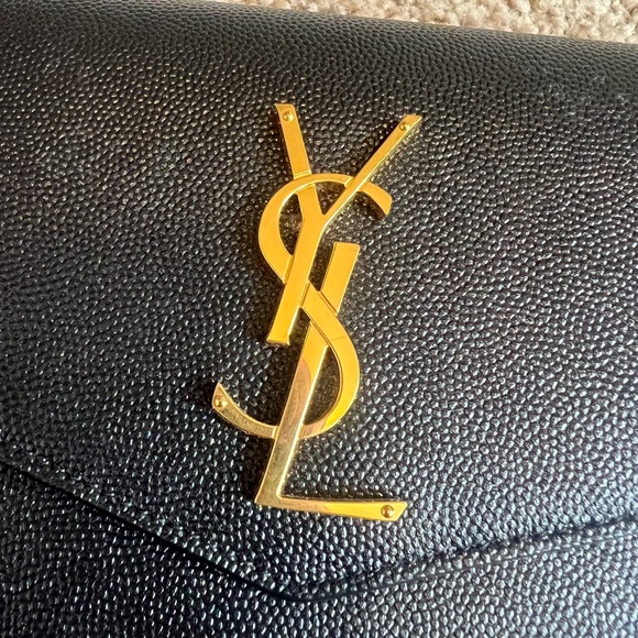 Yves Saint Laurent Black and Gold Clutch with Iconic Logo - Picture 2 of 14